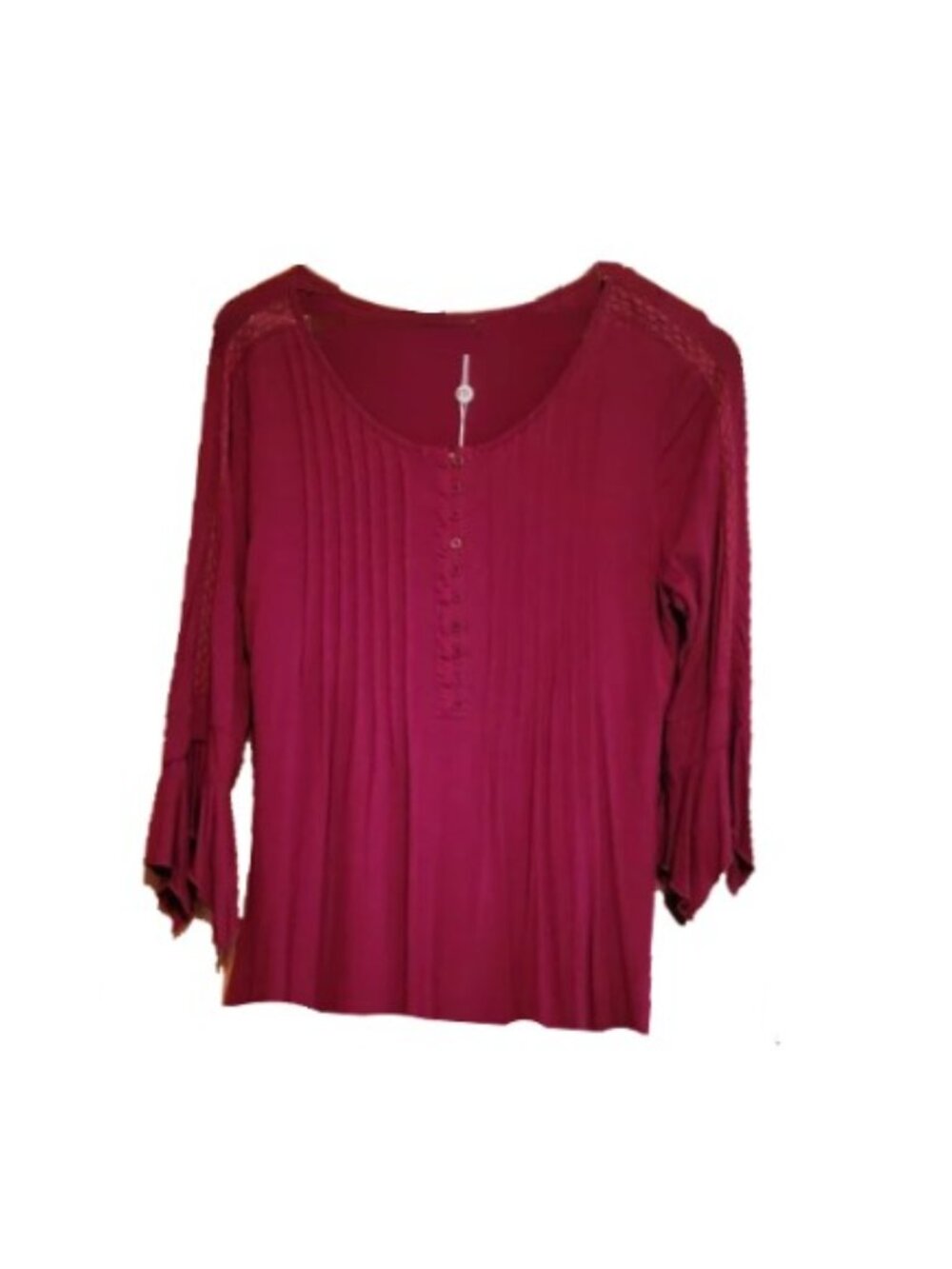 Peasant Top, Bell Sleeve, Lace Inset, Blouse (sz L) - Picture 3 of 5